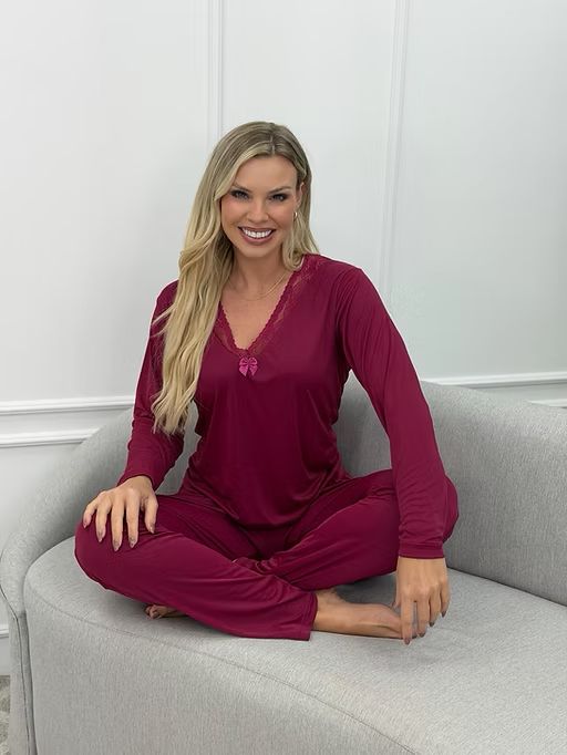 Pijama Longo Vinho