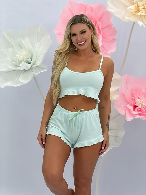 Pijama Curto Verde Água